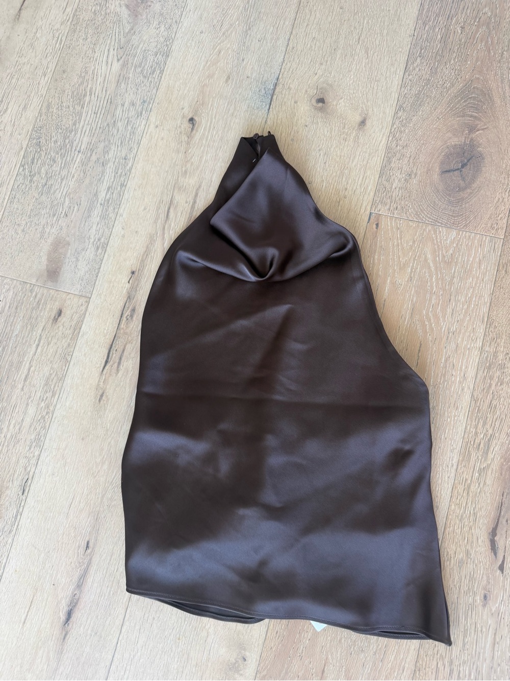 Zara Chocolate Brown Satin Halter Bodysuit